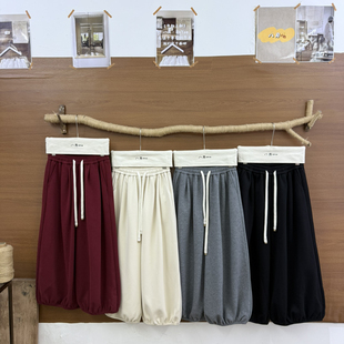 八月-上新日系简约松紧腰绑绳宽松通勤花苞阔腿显瘦休闲裤31032#