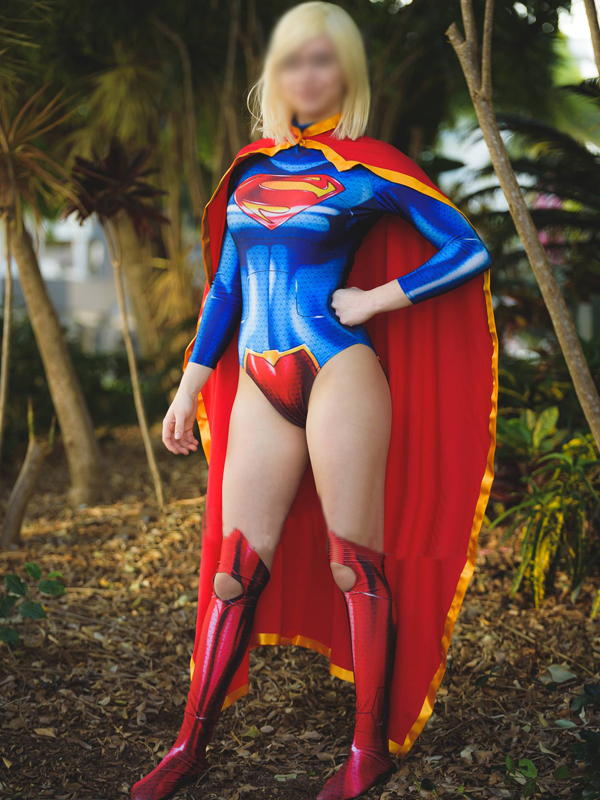 女款半身超人紧身衣 女超人cosplay紧身衣带披风 印花弹力莱卡