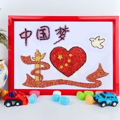 爱我中华爱国主题手工爱党作品五谷杂粮食画diy粘贴画手工幼儿园