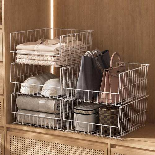衣柜收纳分层神器铁艺置物架网篮