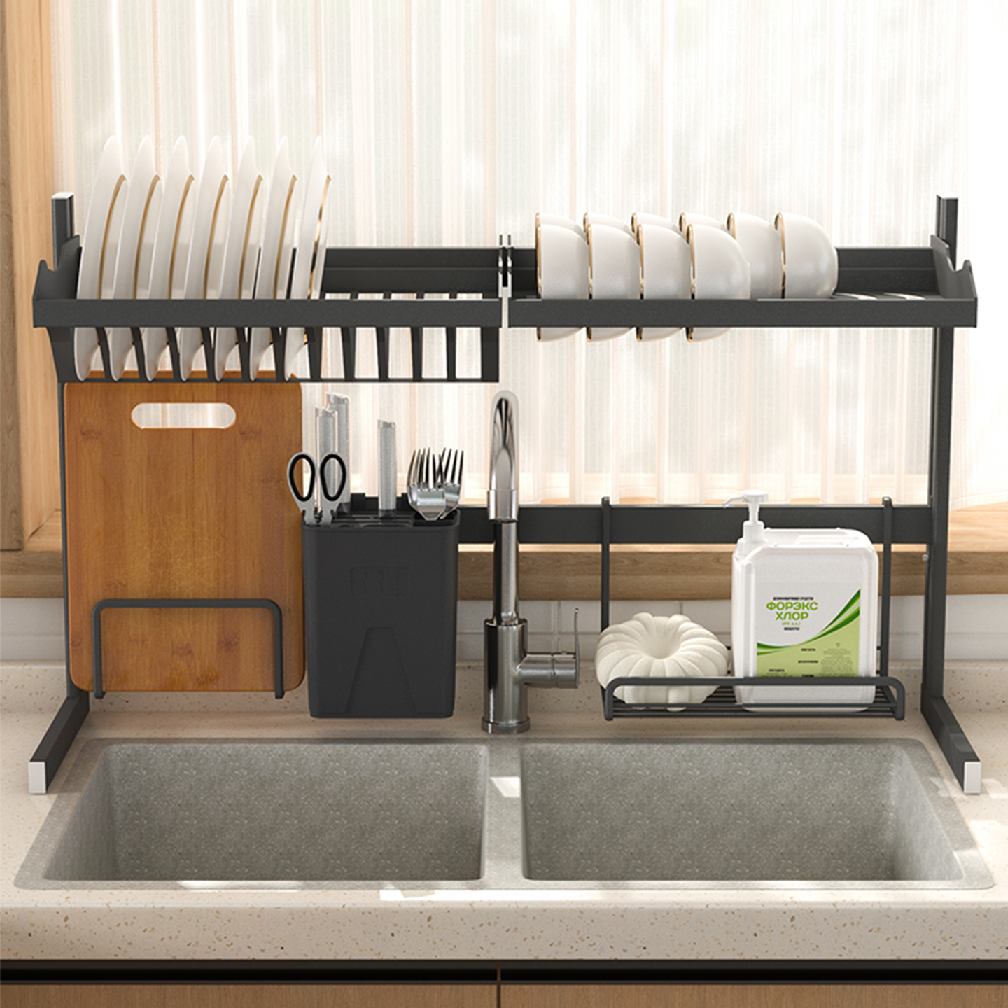 碗碟收纳架太空铝沥水碗架厨房