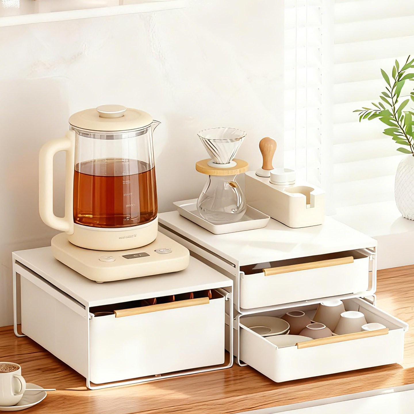 吧台置物架养生壶咖啡机工具收纳架抽屉式拉篮双层放胶囊咖啡杯架,收纳整理,整理架/置物架/收纳架,淘宝优惠券,粉丝福利购,淘宝优惠卷