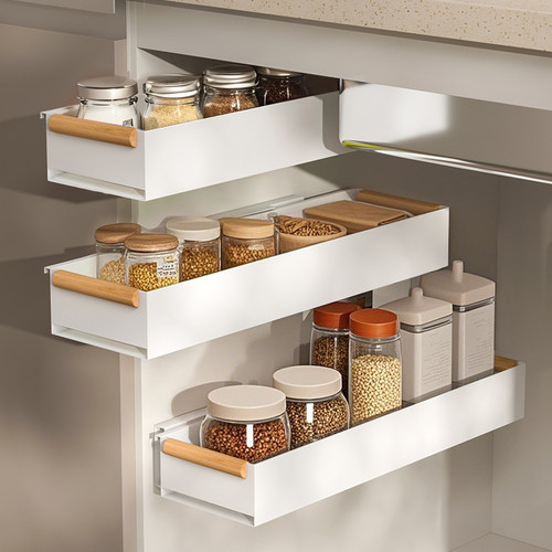 窄柜拉篮橱柜内抽拉式置物架侧装
