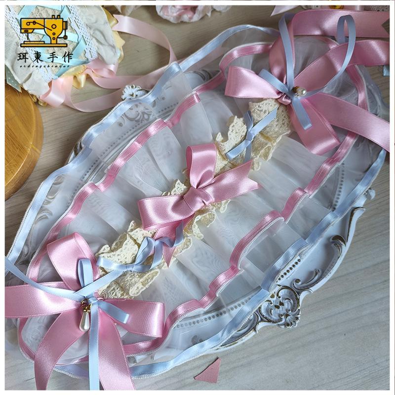 珥东手作Lolita芬顿收藏柜发带粉蓝色发带优美lo娘头饰夹子蝴蝶结
