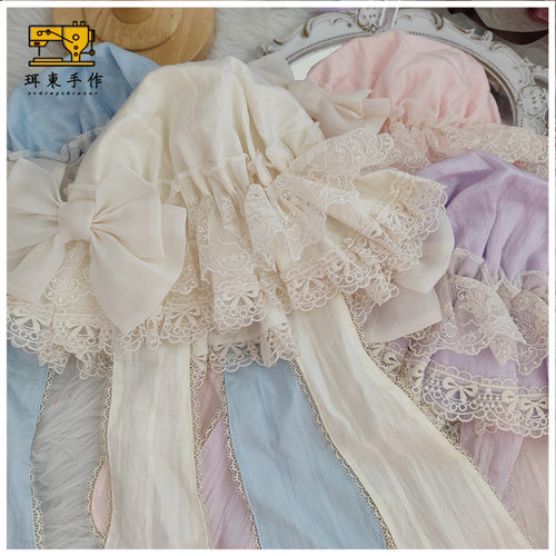 珥东手作Lolita长垂耳兔bb帽可爱doll感生成色粉色蓝色紫色百搭帽