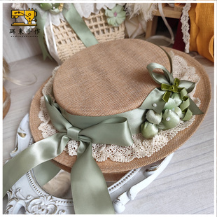 珥东手作Lolita卢瓦尔葡萄园绿色青提扁帽抹茶色小物优雅汉洋折衷