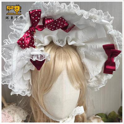 珥东手作Lolita草莓天使配色小物bnt发带波奈特草莓挂坠红白色lo