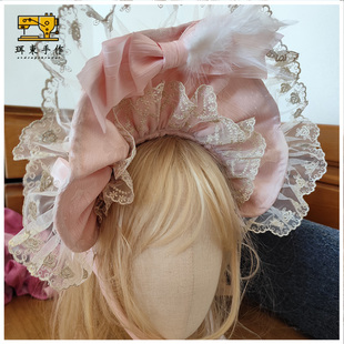 珥东手作Lolita蝴蝶结浅粉色雀之羽波奈特羽毛元素lo娘华丽裙小物