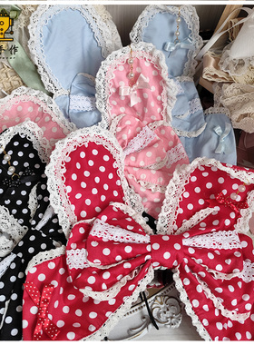 珥东手作Lolita蝴蝶结小兔红色黑色粉色圆点波点兔耳蝴蝶结kc发箍