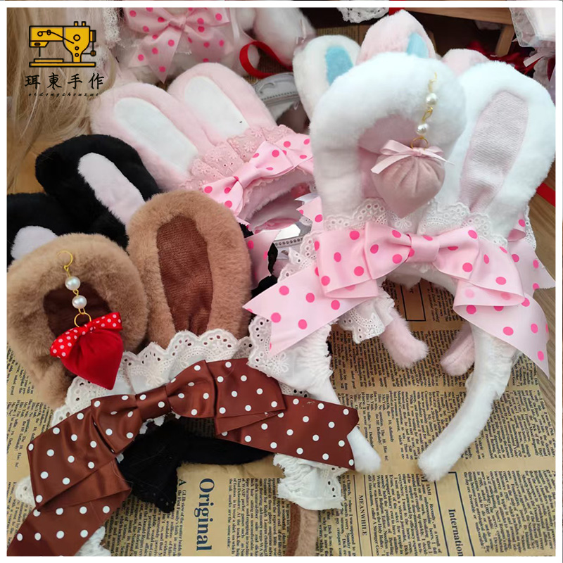 珥东手作Lolita毛绒兔耳草莓元素lo娘甜美发箍kc百搭头饰可爱少女