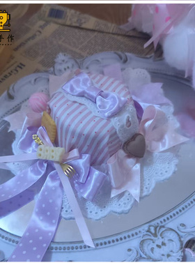 珥东手作Lolita粉紫色奇妙饼干职人小礼帽蝴蝶结lo娘甜美头饰日系