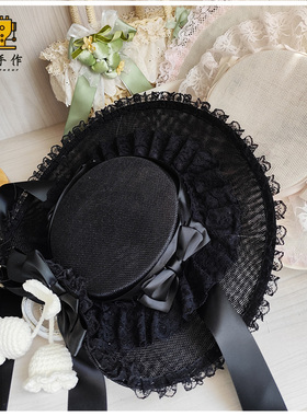 珥东手作Lolita风铃草蕾丝扁帽汉洋折衷发饰头饰帽子汉服配饰lo娘