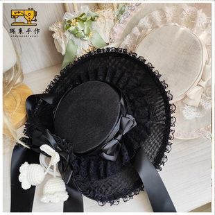 珥东手作Lolita风铃草蕾丝扁帽汉洋折衷发饰头饰帽子汉服配饰lo娘