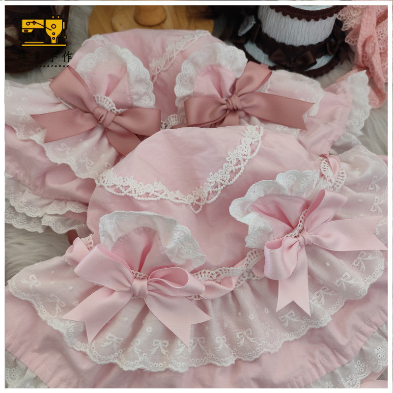 珥东手作Lolita小熊童子桶子粉色韩粉色伞帽bb帽少女甜美发饰汉洋图片