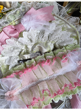 珥东手作Lolita雀之羽粉绿色羽毛发饰波奈特芭乐色发带小物lo娘夹
