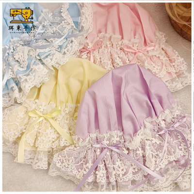 珥东手作Lolita呲甜bb帽蕾丝花边帽子doll感糖果色缎带发饰小物lo