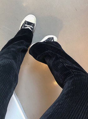 条绒微喇叭冬季韩版显瘦黑色长裤