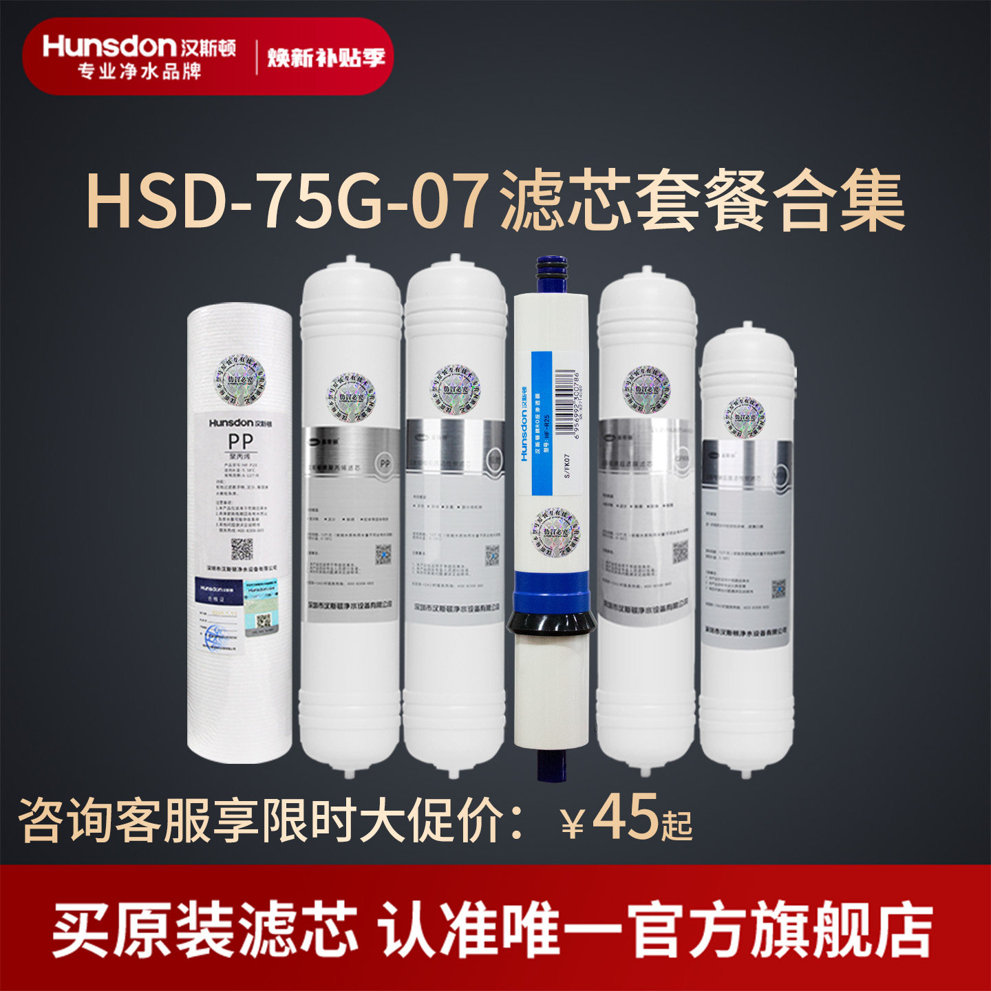 汉斯顿家用净水器滤芯原厂原装正品HSD-75E/75G-07滤芯套餐合集