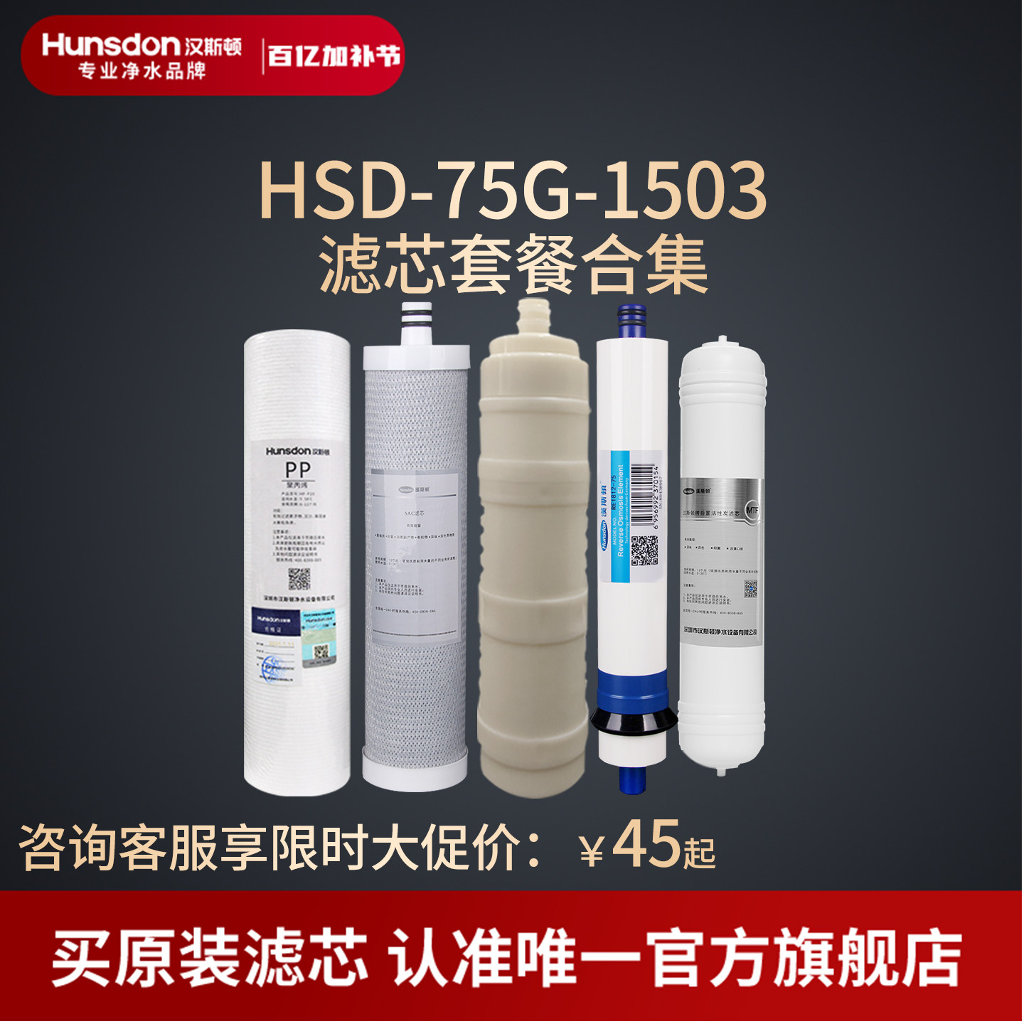 汉斯顿家用净水器滤芯原厂原装正品HSD-75G-1503滤芯套餐合集