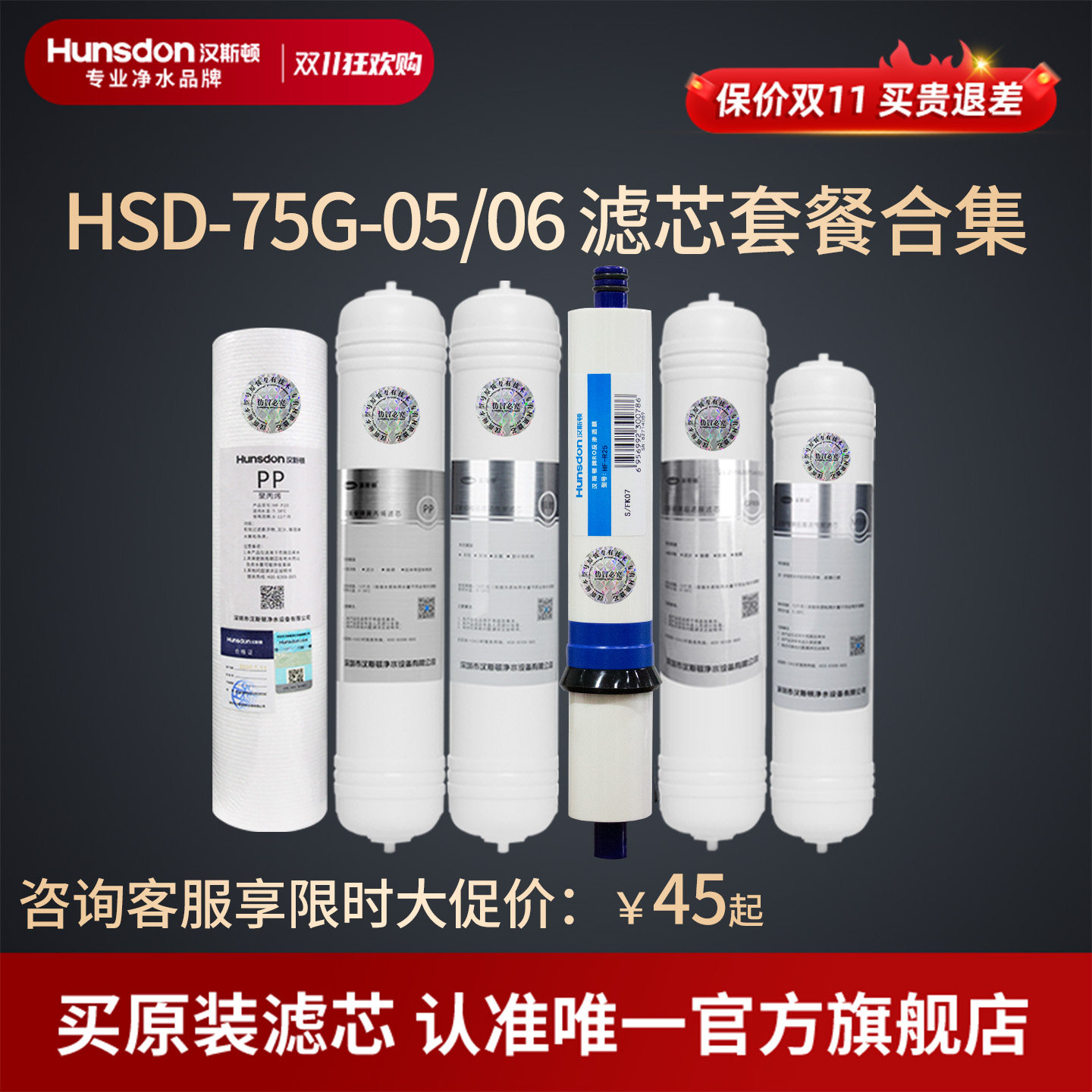 汉斯顿净水器滤芯原厂原装正品HSD-75G-05/06全套滤芯套餐