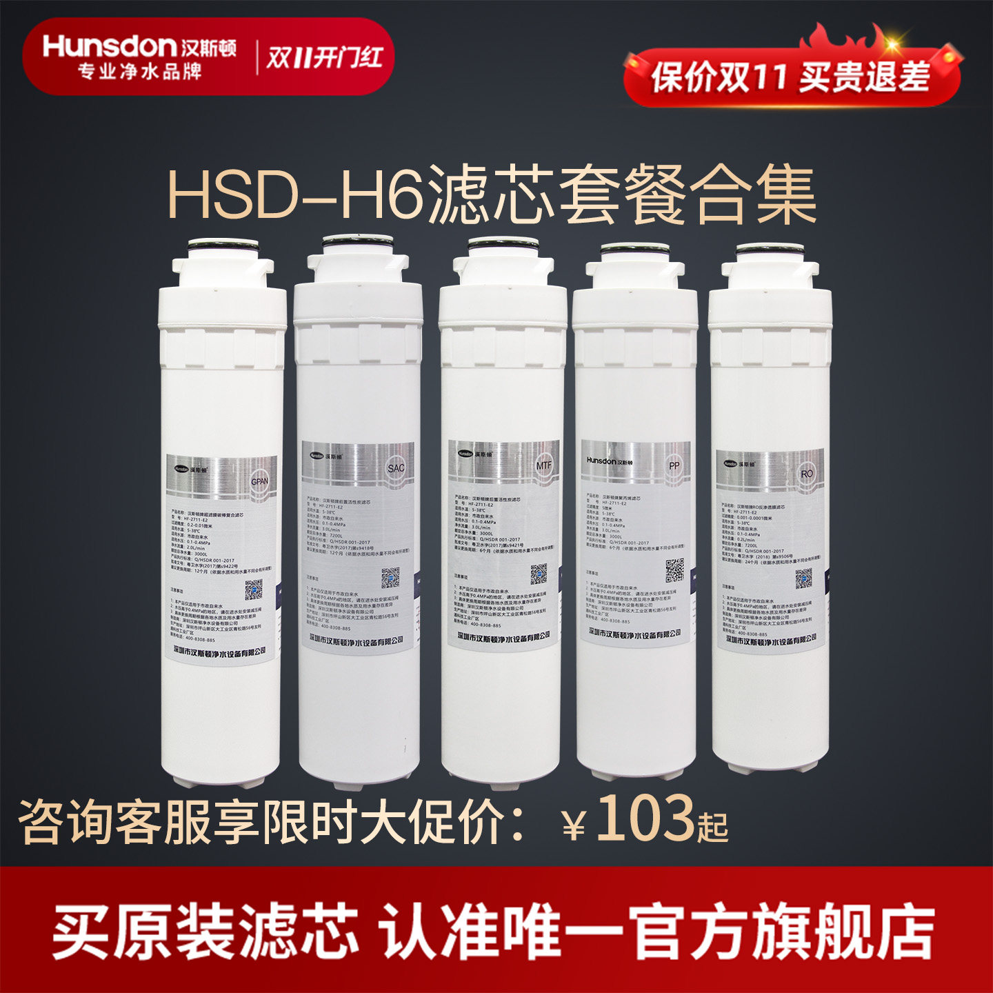 汉斯顿净水器滤芯原厂原装正品HSD-75G-H6滤芯套餐合集