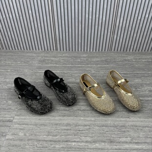 水钻镂空女鞋 2026春季 时尚 欧洲站欧货真皮一字带平底玛丽珍鞋 新款