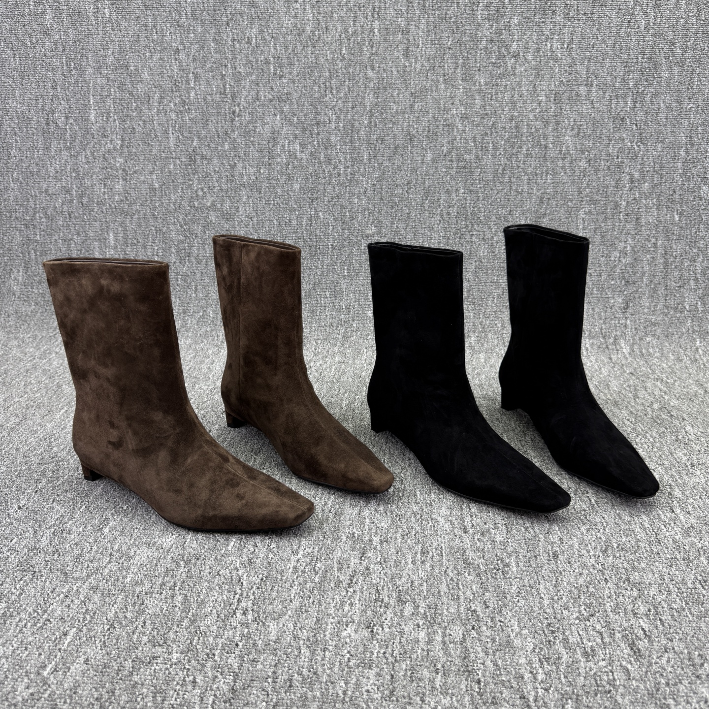 真皮时装靴中跟套筒方头短靴女鞋