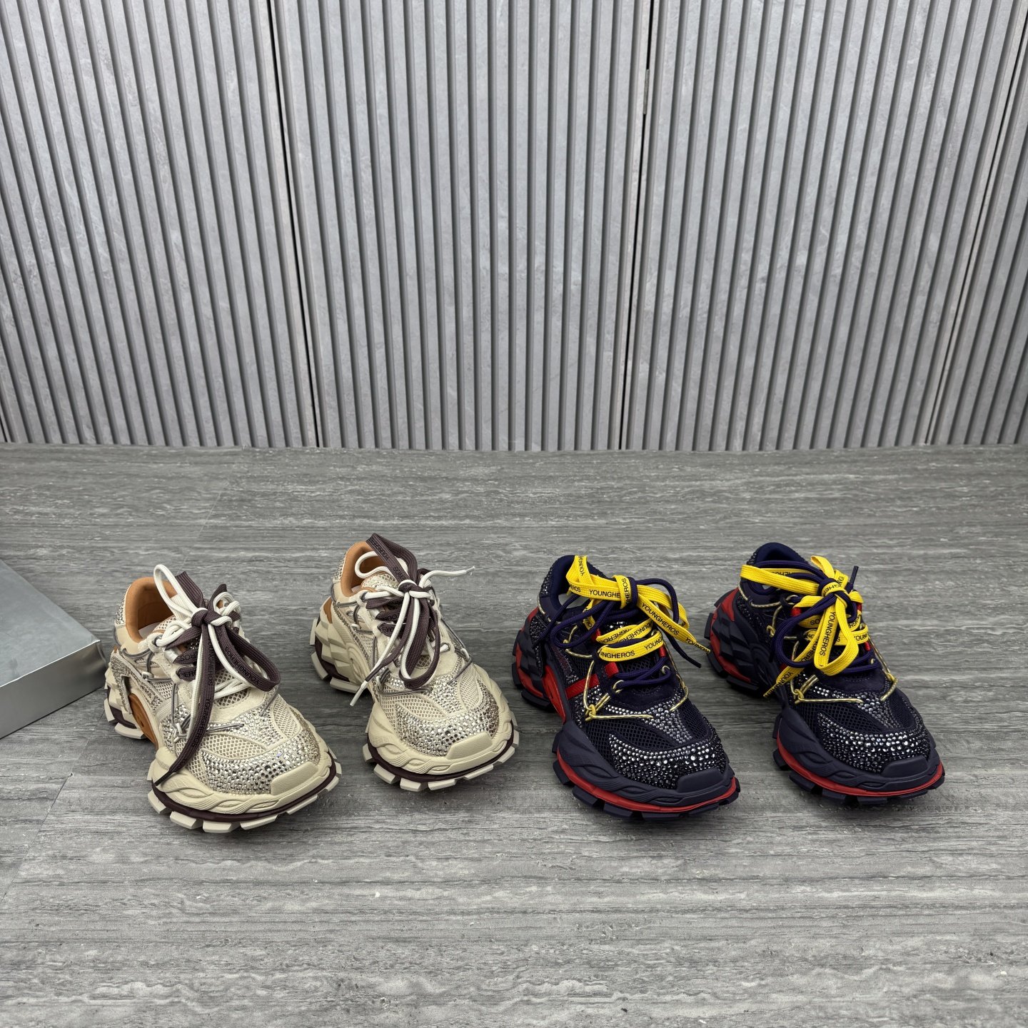 欧洲站2026春季新款欧货真皮水钻拼色网面老爹鞋厚底增高时尚女鞋,女鞋,老爹鞋,淘宝优惠券,粉丝福利购,淘宝优惠卷