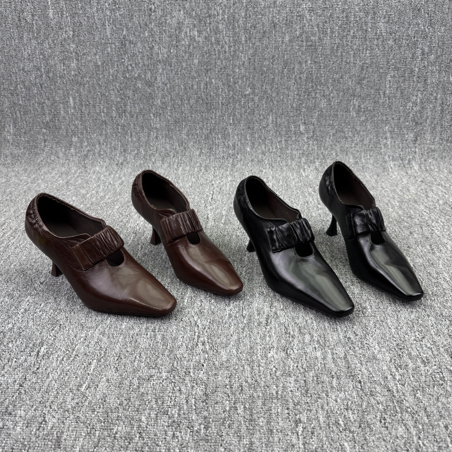 高跟鞋时尚方头真皮细跟套脚女鞋