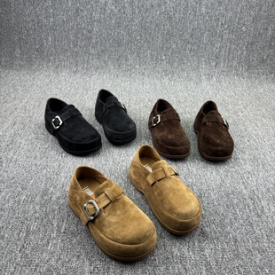 欧洲站欧货乐魔2025秋新款复古英伦圆头勃肯鞋磨砂皮厚底乐福鞋女