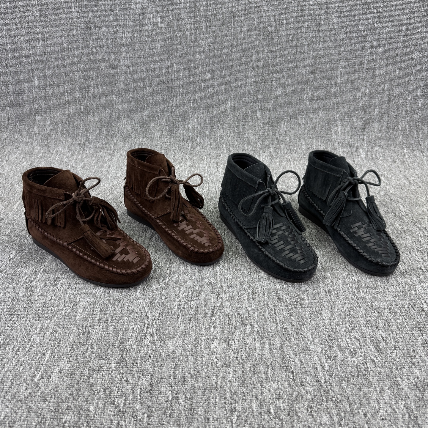 复古流苏靴真皮平底系带短筒女靴