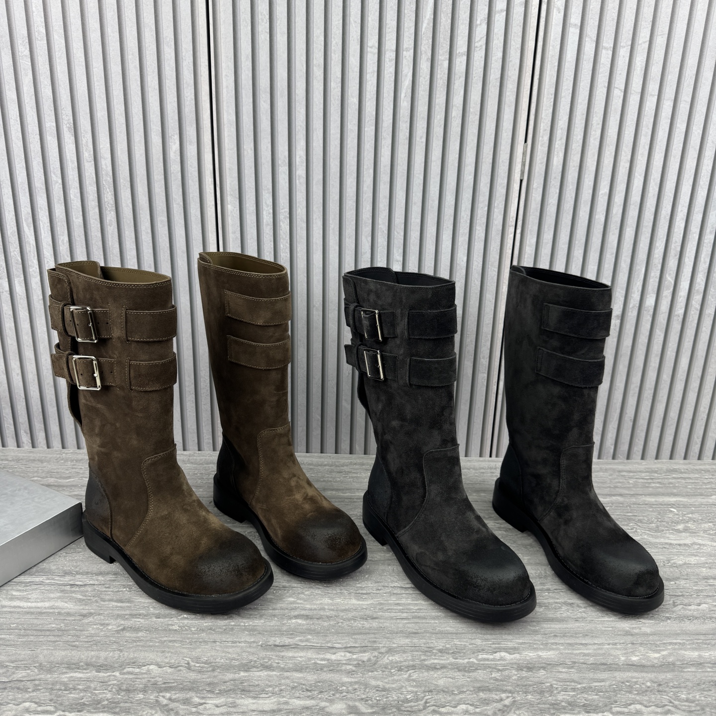 皮带扣中筒骑士靴磨砂皮套筒女靴