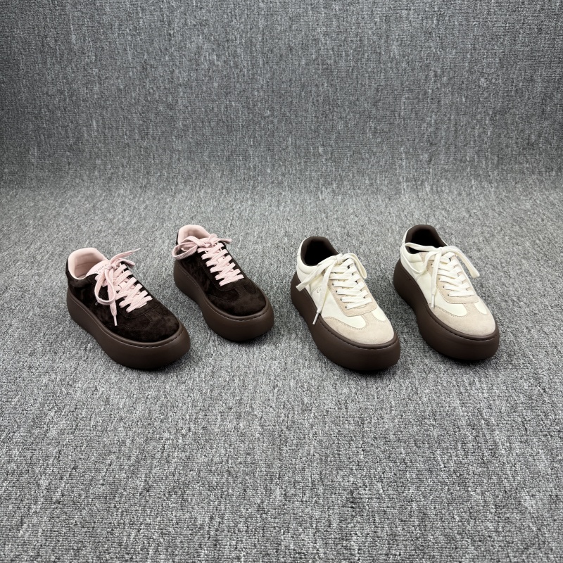 板鞋休闲厚底拼色系带真皮女鞋