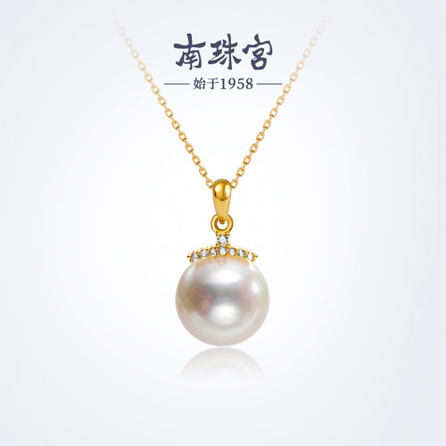 南珠宫翎睫珍珠项链925银天然淡水珍珠吊坠优雅强光圆形高级感