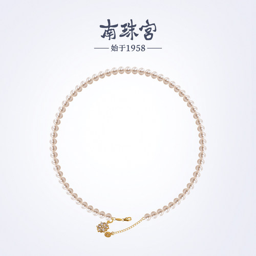 南珠宫雪花925银淡水珍珠项链年轻款送女友生日礼物C-HJX132SD-J