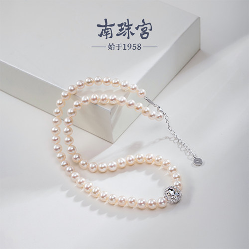 南珠宫925银淡水珍珠项链年轻款锁骨链生日礼物送女友C-HJX135SD