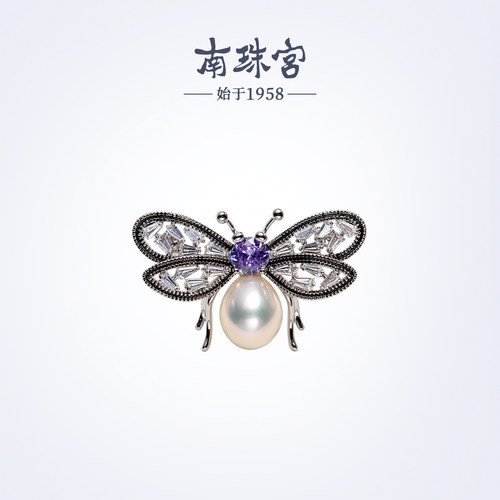 南珠宫蝴蝶淡水珍珠胸针精致百搭新年礼物送礼女H111D-J
