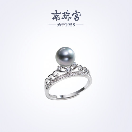 南珠宫宸冠925银真多麻色海水珍珠戒指轻奢高级感新年礼物送老婆