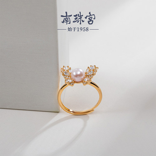 南珠宫蝴蝶925银海水珍珠戒指生日礼物送女友J015SN