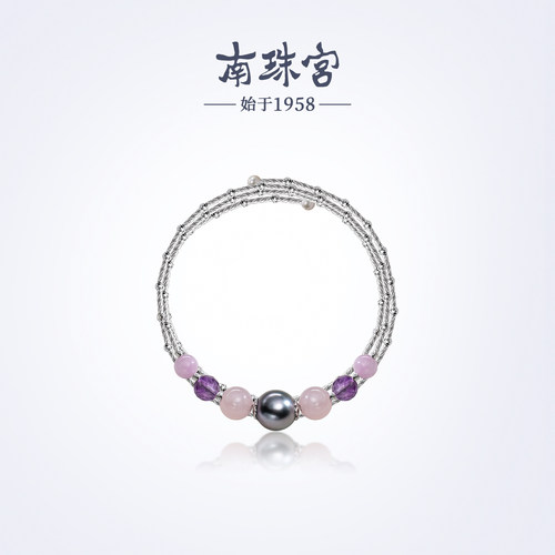 南珠宫925银海水珍珠手串水晶手链强光圆形送女友礼物