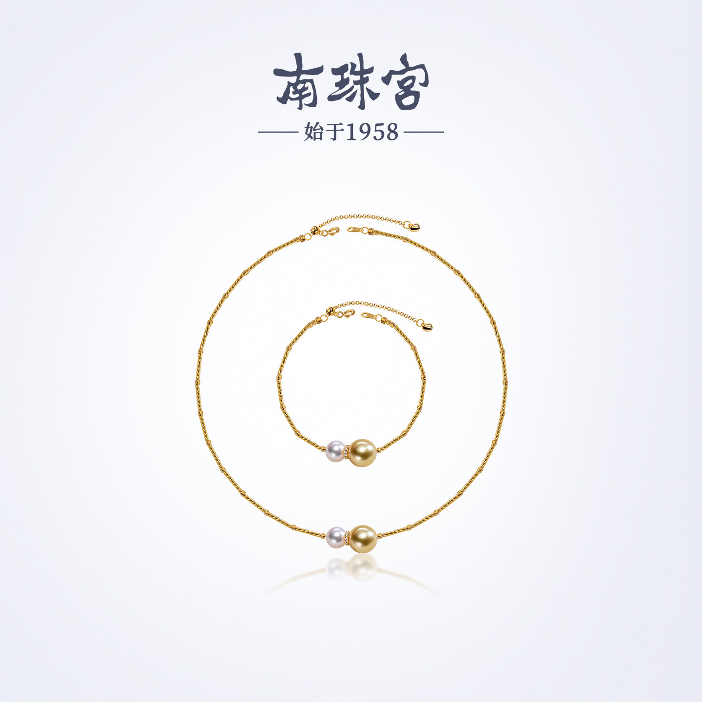 南珠宫双色福芦925银海水珍珠项链金珠手链新年礼物送妈妈套装