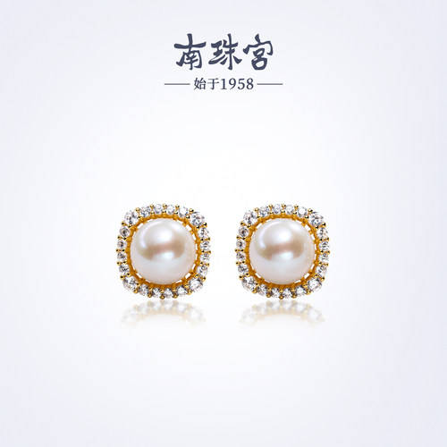南珠宫925银淡水珍珠耳环强光近圆生日礼物送女友C-CYE097SD-J