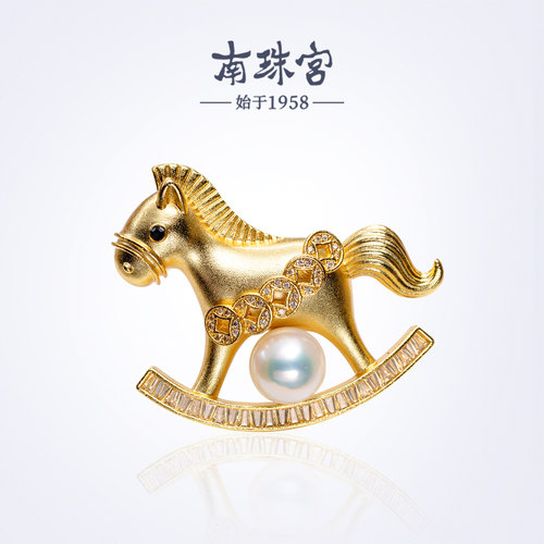 南珠宫马上发财淡水珍珠胸针日常百搭高级感生日礼物送老婆H109D