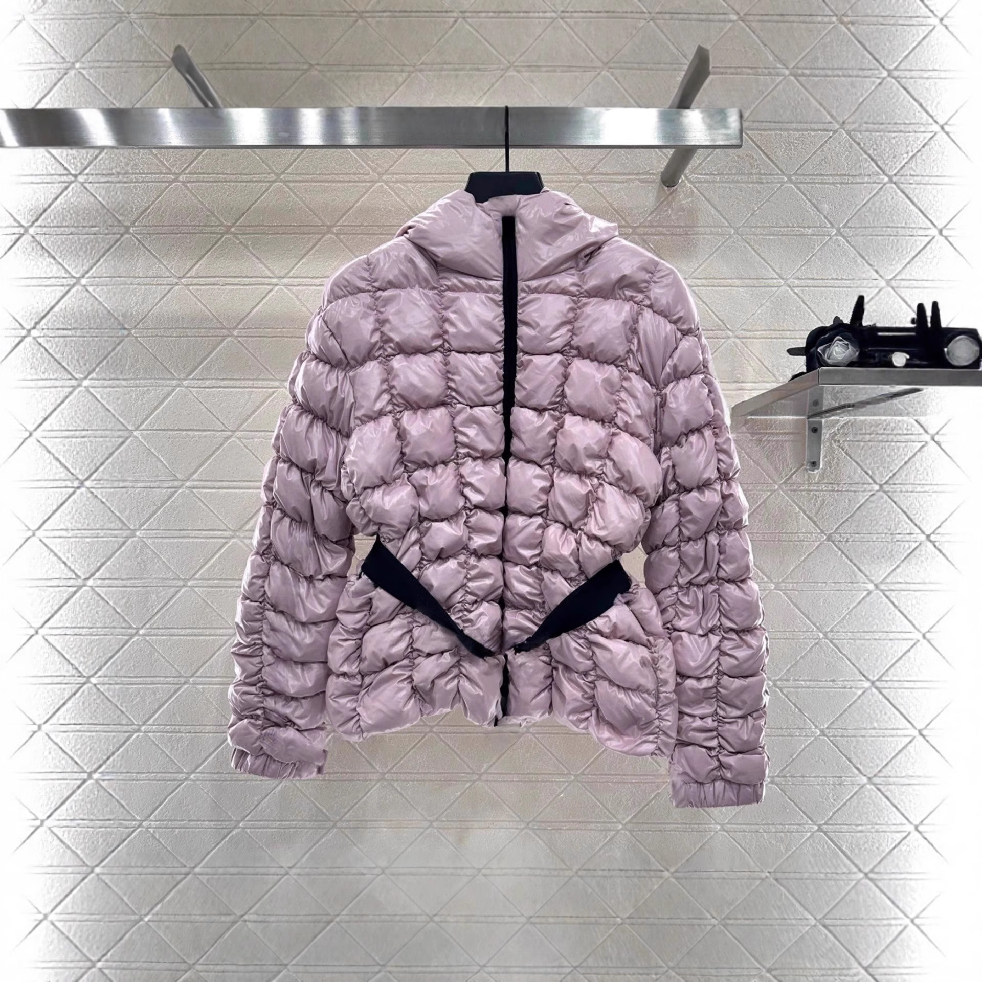 立领腰带鹅绒带帽羽绒服2025秋冬新款翻领两穿修身外套Y736