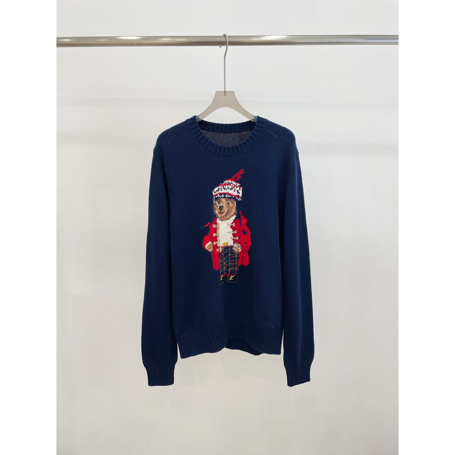 高品质 100%棉RL拉夫红外套圣诞帽小熊 圆领套头针织衫上衣宽松