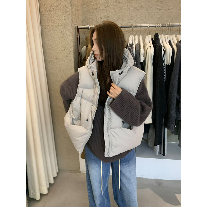 元派bluepops2025冬季新款抽绳连帽羽绒马甲休闲白鸭绒坎肩W2406