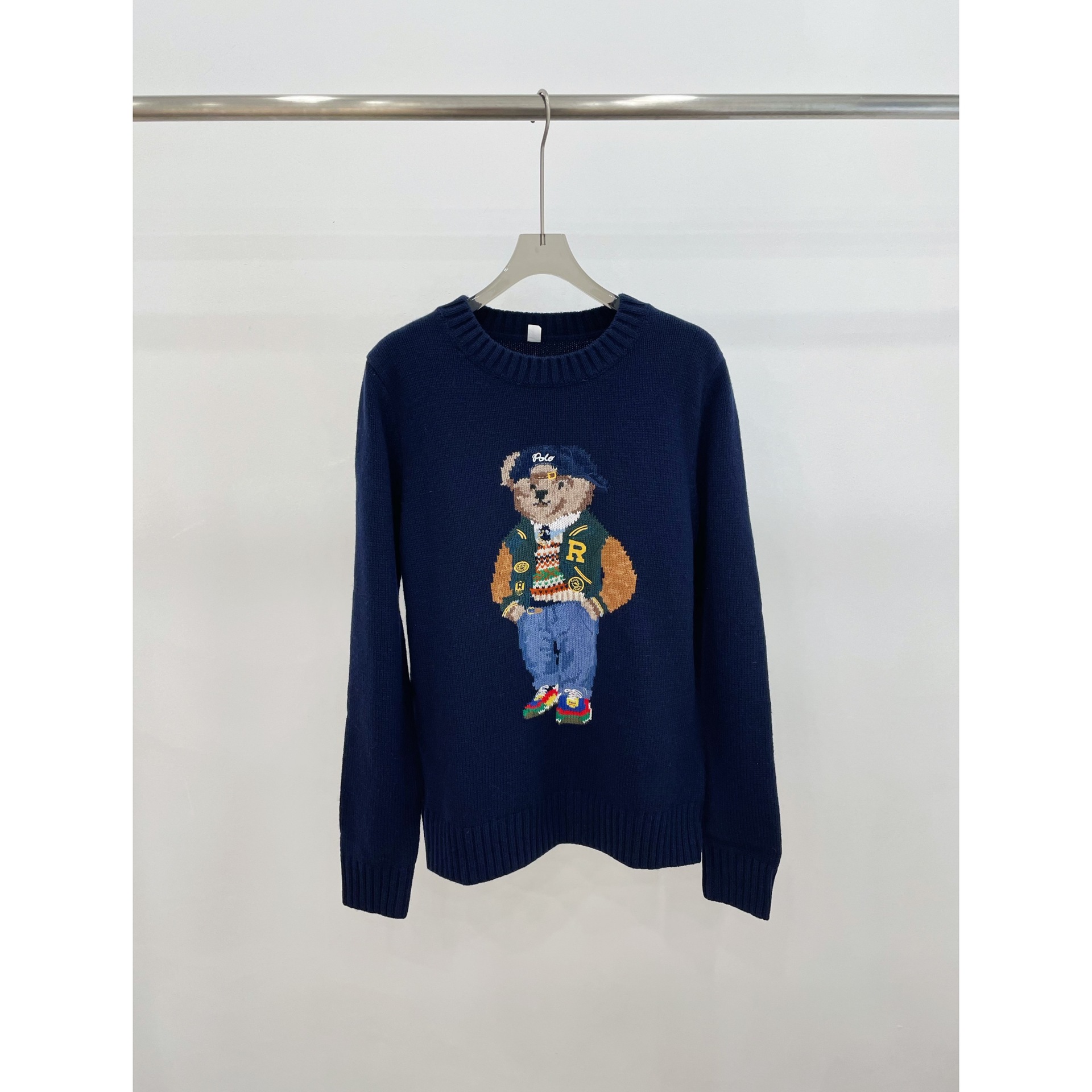 高品质 90%羊毛10%羊绒RL拉夫棒球服小熊 圆领套头针织衫百搭上衣