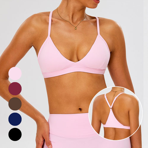 欧美磨毛瑜伽内衣女美背性感三角杯跑步健身文胸速干运动调节肩带