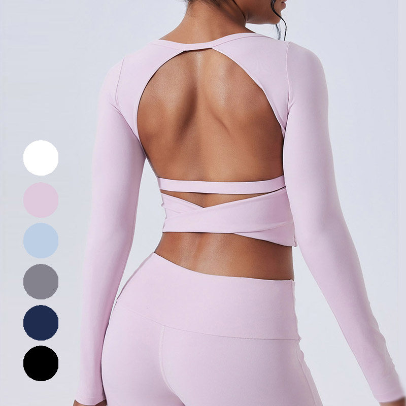 有胸垫 磨毛紧身瑜伽上衣女镂空美背纽结普拉提运动长袖健身T恤,运动/瑜伽/健身/球迷用品,瑜伽t恤,淘宝优惠券,粉丝福利购,淘宝优惠卷
