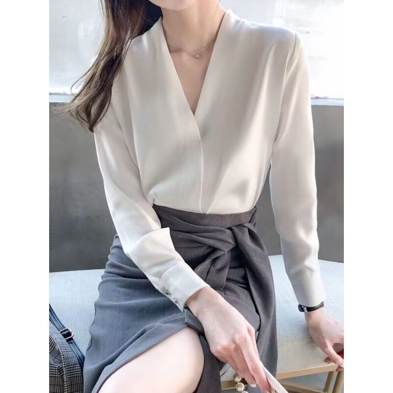 无领白衬衫女工作服上衣